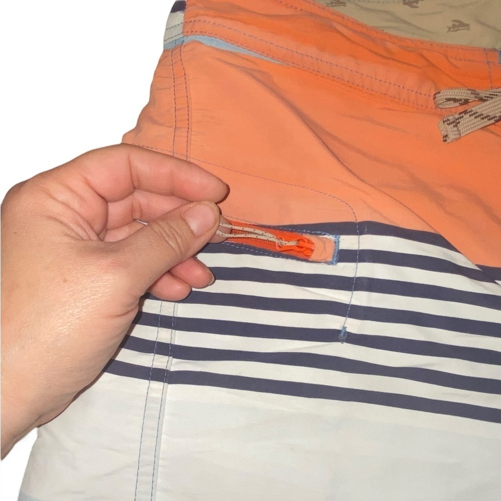 Patagonia Orange Blue Striped Board Shorts Swim Trunks Bathing suit Vacation - Picture 6 of 15